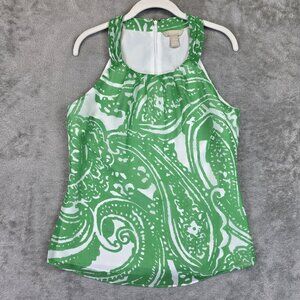 Banana Republic Shirt Womens Size 6 Green Pleated Halter Blouse Paisley Print